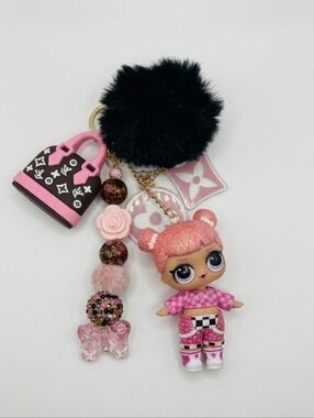 Pink Glitter LOL  Doll Keychain Charm